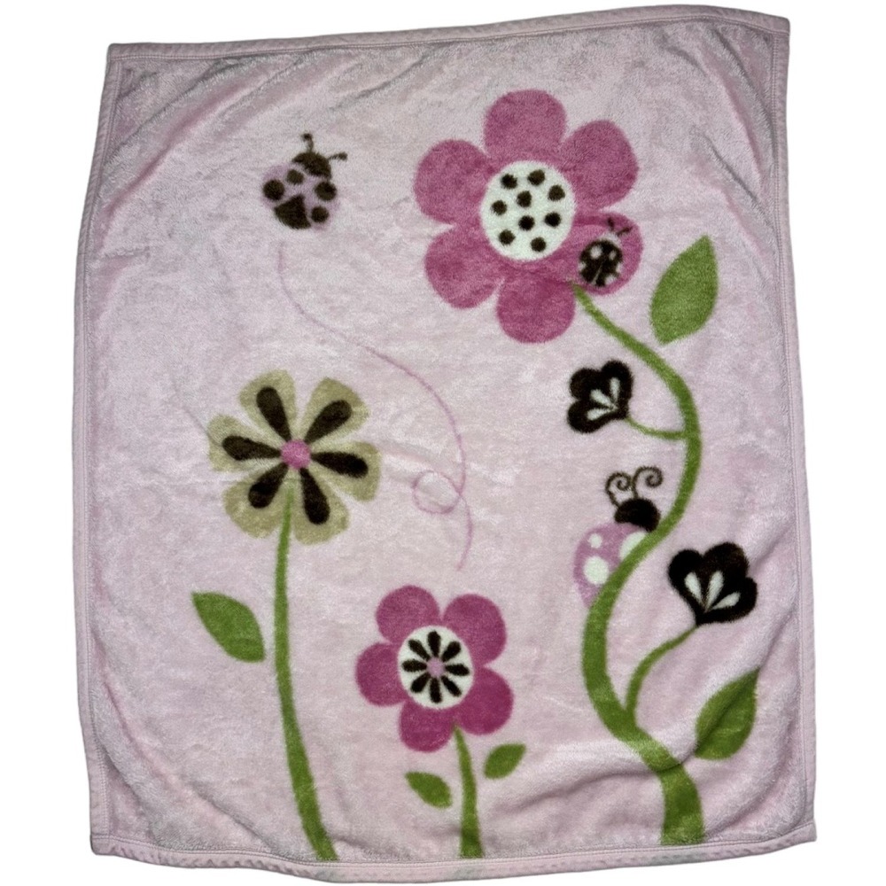 Tiddliwinks‎ Pink Flower Ladybug Baby Blanket Soft Purple htf Girl Acrylic 32x38